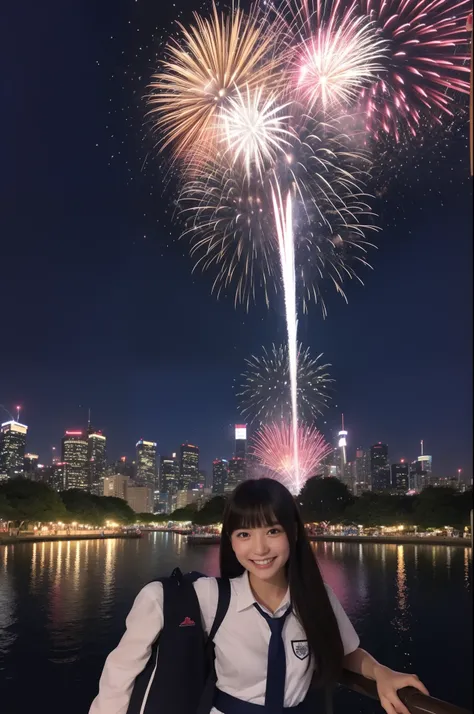 A smile、hi-school girl、校服、While doing fireworks、mare、Tokyo Skytree、cherry trees