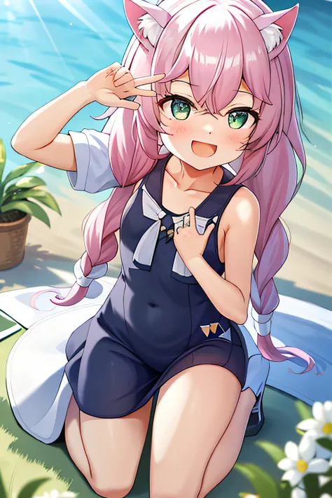 cat ear，JK，rays of sunshine，Beth，Pink hair，Kneeling pose