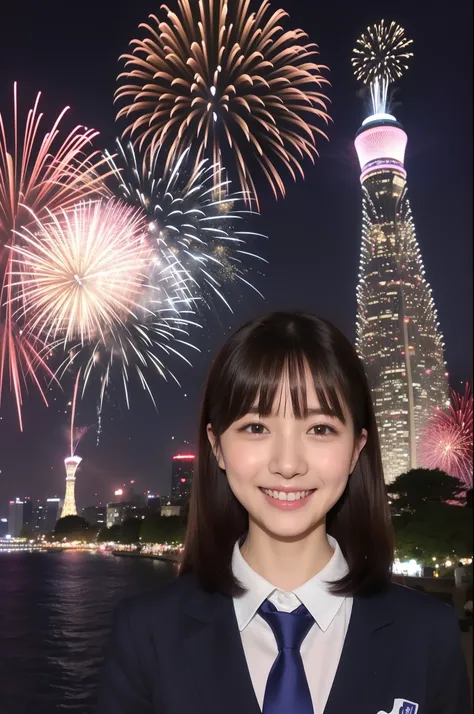 A smile、hi-school girl、校服、While doing fireworks、mare、Tokyo Skytree、cherry trees