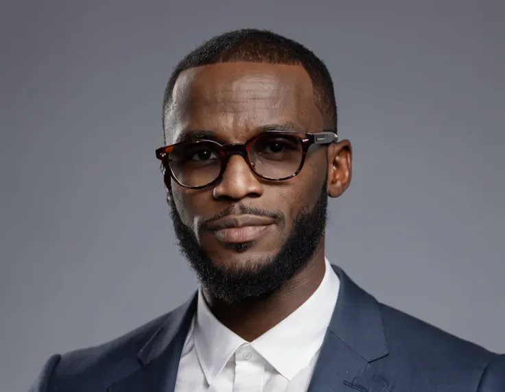 Lebron James, de terno e gravata indo fazer uma entrevista de emprego e usando oculos escuro ::n_ terno preto, sem texto e sem oculos escuro