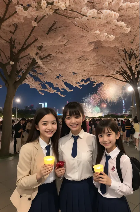 A smile、hi-school girl、校服、While doing fireworks、mare、Tokyo Skytree、cherry trees