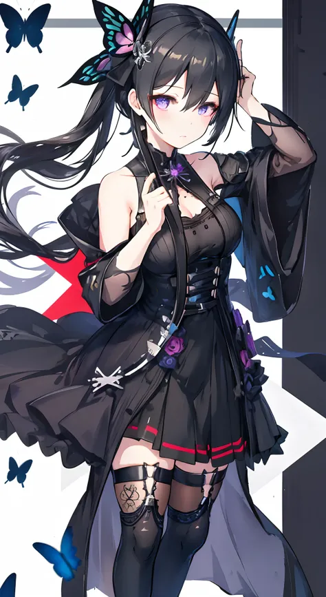 there is a woman in a black dress and butterfly headband, anime girl wearing a black dress, girls frontline style, from girls frontline, loli in dress, cute anime waifu in a nice dress, fine details. girls frontline, guweiz on pixiv artstation, anime girl ...