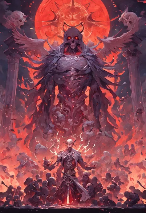 skull and lucifer talking to each other above a pile of corpses, fantasy, intricate, elegant, highly detailed, centered, symmetry, painted, intricate, volumetric lighting, beautiful, rich deep colors masterpiece, sharp focus, ultra detailed, in the style o...