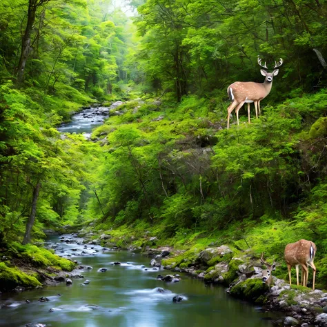 Big forest and creek deer beauty