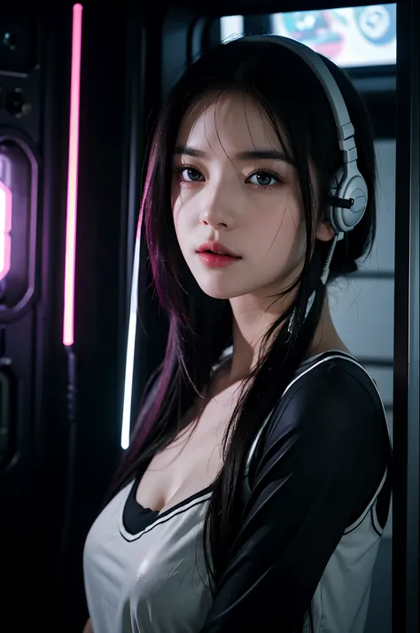 top-quality、master-piece、超High resolution、(real light:1.4)、RAW photo、1 girl、Black Hair、gleaming skin、1mechanical girl、((Super realistic detail))、portrait、Global Illumination、glossy、octanerender、10、Ultra Sharp、Colossal、Raw skin is revealed in cleavage..、Met...