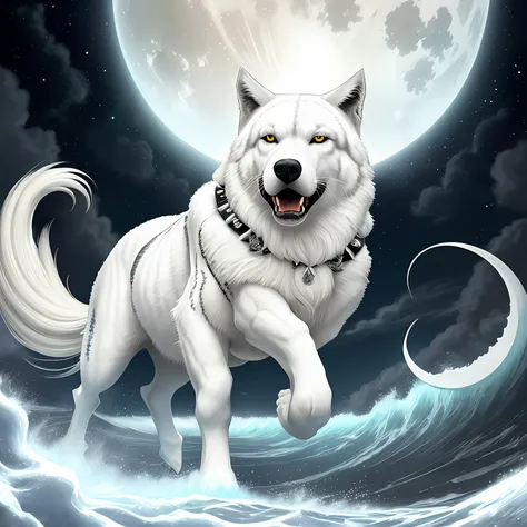 Lobo branco, lua,