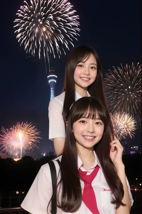 A smile、hi-school girl、校服、While doing fireworks、mare、Tokyo Skytree、cherry trees