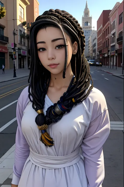 (La mejor calidad) (obra maestra ) Cara perfecta. kawaii & Siniestra princesa belleza joven en la ciudad de Los Angeles. (((Dreadlocks hair))) ((((nordin woman))))