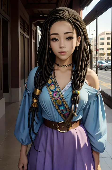 (La mejor calidad) (obra maestra ) Cara perfecta. kawaii & Siniestra princesa belleza joven en la ciudad de Los Angeles. (((Dreadlocks hair))) ((((nordin woman))))