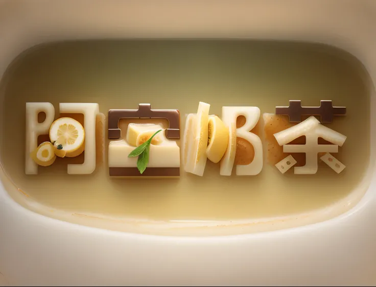 high high quality，tmasterpiece，high-definition photography，8K，Shot by Fujifilm camera，Bananas，Latte，cream-colored，black tea，Lemon slices，ice cubes，honey，Similu，Mint leaves