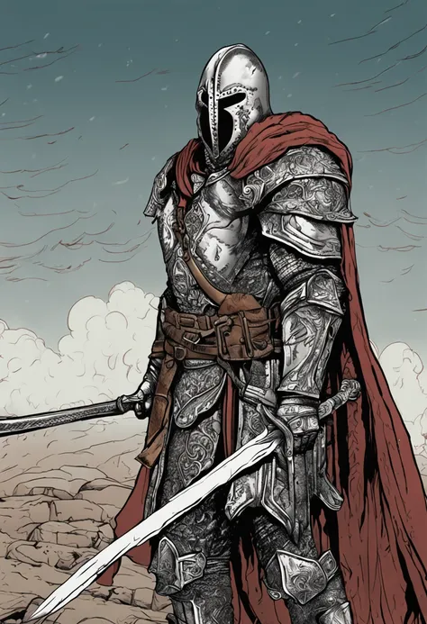 Obra prima, melho qualidade, arte para colorir, Barbaro medieval, Musculoso, Cabelos compridos, Berserk, segurando uma espada super detalhada, cabo da espada com muitos detalhes, armadura detalhada, guerreiro de corpo inteiro, walking towards a dungeon