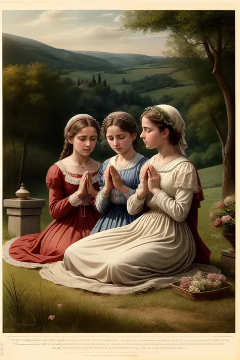 delicate female hands praying the Holy Rosary, The scene takes place in 1890, in the countryside of Italy. Realistic image, cinematic, devotion, purity, 19th century, innocence, photorealistic Italy