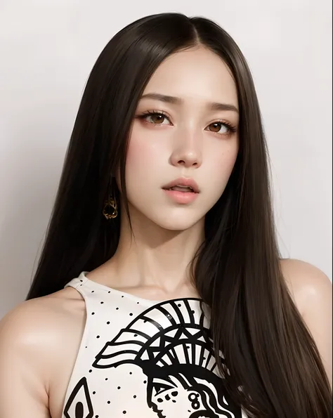 Close-up of a woman with long hair wearing a white shirt., portrait of jossi of blackpink, portrait jisoo blackpink, jisoo of blackpink, jisoo from blackpink, jossi of blackpink, roseanne park of blackpink, portrait of female korean idol, lee ji-eun, lee j...