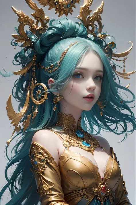 (masterpiece, top quality, best quality, official art, beautiful and aesthetic:1.2), (1 fantasy girl), long shapeless hair, extremely detailed, ornate jewellery, fantastical background, dynamic pose, (fractal art:1.3),colorful,highest detail.