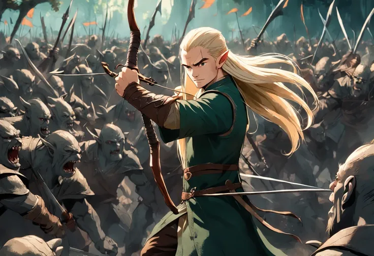 Legolas fighting orcs in the movie The Hobbit of the Lord of the Rings