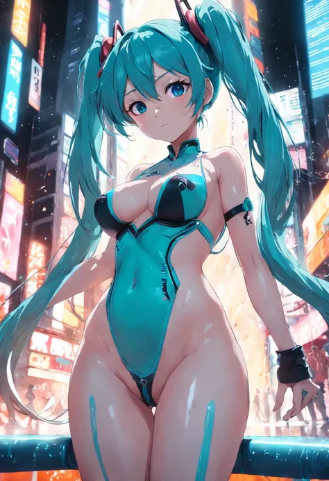 （tmasterpiece、top-quality、8k wallpaper、A high resolution、realisticlying），Big breasts Hatsune Miku，Leakage throughout the body，Beautiful breast leakage，female genital