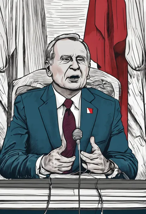 Realistic drawing of Poland President  Lech Walensa giving a speech with great enthusiasm.