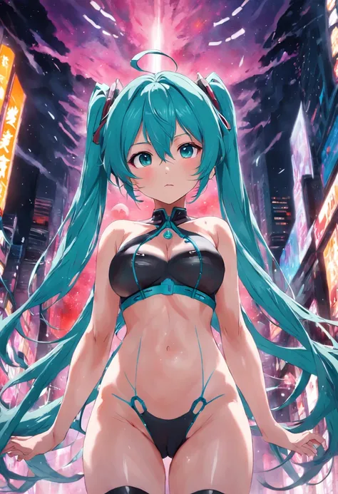 （tmasterpiece、top-quality、8k wallpaper、A high resolution、realisticlying），Big breasts Hatsune Miku，Leakage throughout the body，Beautiful breast leakage，female genital