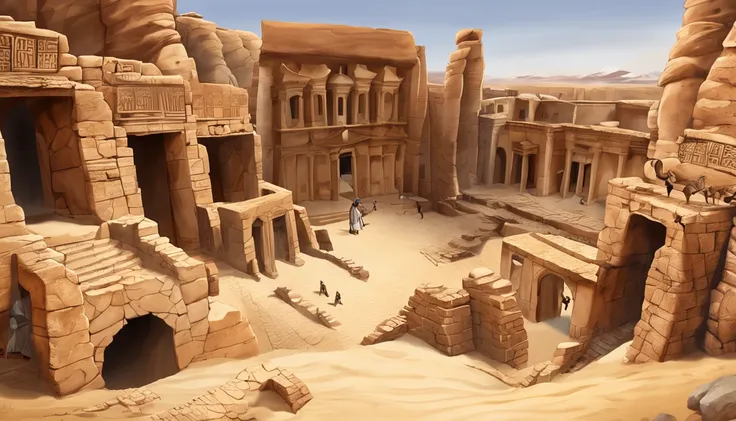 Cinematic images，Hyper-realistic，Ultra-wide viewing angle，Vast desert，oases，Ruined ruins，中景 the scene is，super-fine，Detailed pubic hair，stereoscopic perspective，Works of masters，detail in face，super-fine，16K resolution，high qulity，电影灯光，High picture detail，...