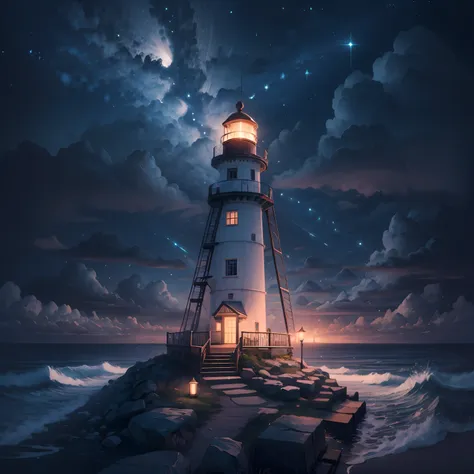 lighthouse illuminating the night