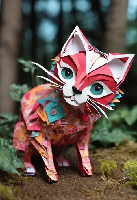 Paper Morphing Cat, Paper Craft Art, "Ballets Russes", Cute, In the forest, 4K, animations