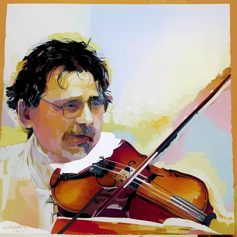 painting of a man playing the violin on a canvas, peinture virtuose, taran violoneux, inspired by gabrijel jurkić, painted in ac...