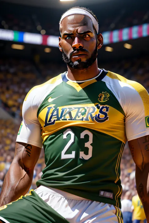 Real image of LeBron Jaemes with the shirt of the Brazilian National Team