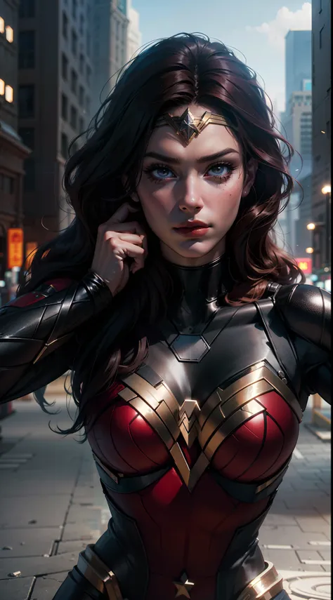 A fusion of Wonder Woman and Black Widow breathtaking extremely hyper-realistic high-definition with SDXL enhancement,combining their costumes, their powers and their characteristics,high definition costume,High Definition Hair and Eyes,Highly hyper-detail...