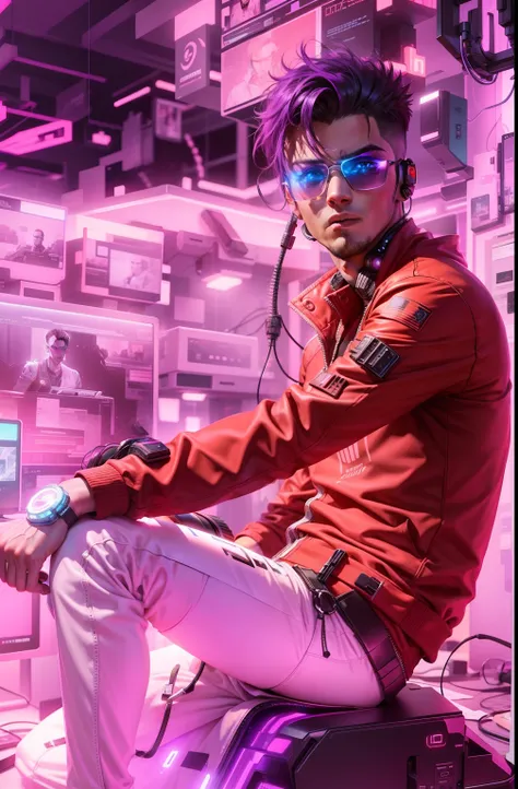 Change background cyberpunk handsome boy, gaming style