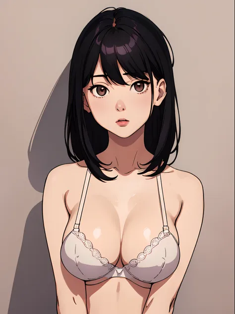 simple background、(​masterpiece、top-quality:1.2)、((facing front:1.2))、With bangs、Young woman at 17 years old、((The upper part of the body:1.2))、Promotional Art、offcial art、(show breast)、(Exposing breasts)、(Expose nipple)、Attach underwear、bra very、pantiy、ti...