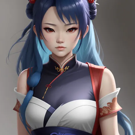 A close-up of a woman in a dress holding a hair piece, Guviz, Guviz-style artwork, by Yang J, trending on cgstation, A close-up of a young anime girl with a few strands of blue hair, Keqing from Genshin Impact, detailed face of a asian girl, Chinese girl, ...