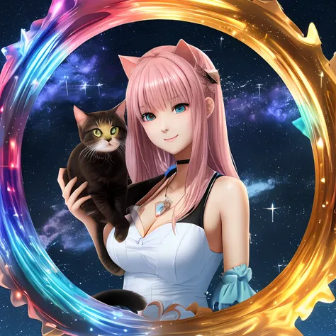 anime big breast, cute little cat ,Blushing, cheerfulness, Accurate, glowworm, full bodyesbian, Waves, Epic composition, magical, Colorful magic circles, fantasy, Starry sky, Portrait, 。.3D, 16k, Ultra photo realsisim, High definition, Ultra detailed, auth...