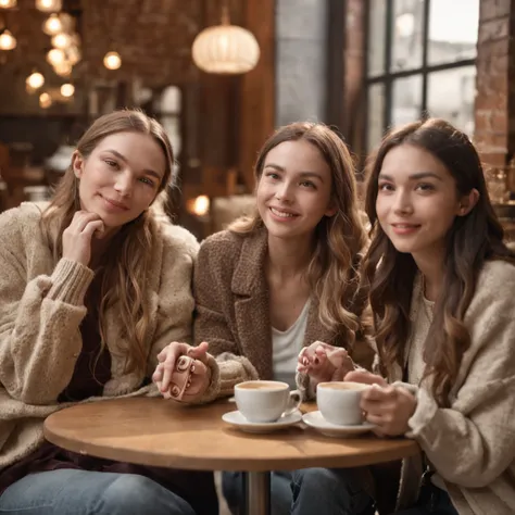 A group of friends gather in a cozy coffee shop. They are in an environment lit by natural light filtered through the curtains. They talk animatedly, each person has a unique style, reflected in their clothes and accessories. 

The decor of the cafeteria i...