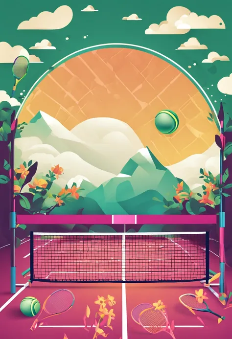 Spring-themed tennis tournament logo, em estilo vetorial