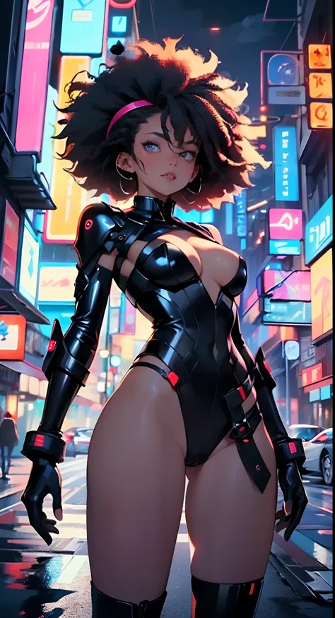 girl spacepunk,(((1girl))),((1 extremely cute and beautiful afro haired anime girl)),((((black race)))),

(large breasts:1.4),saggy breasts,((((black afro hair:1.35,((afro hair:1.35)),afrohair,afro:1.35,dark hair,black hair,)))),medium hair,((heterochromia...