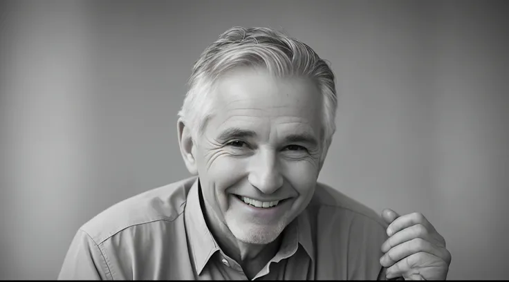 smart  50 year old mid age smart elderly senior model man with grey hair laughing and smiling. Mature old man close up portrait.