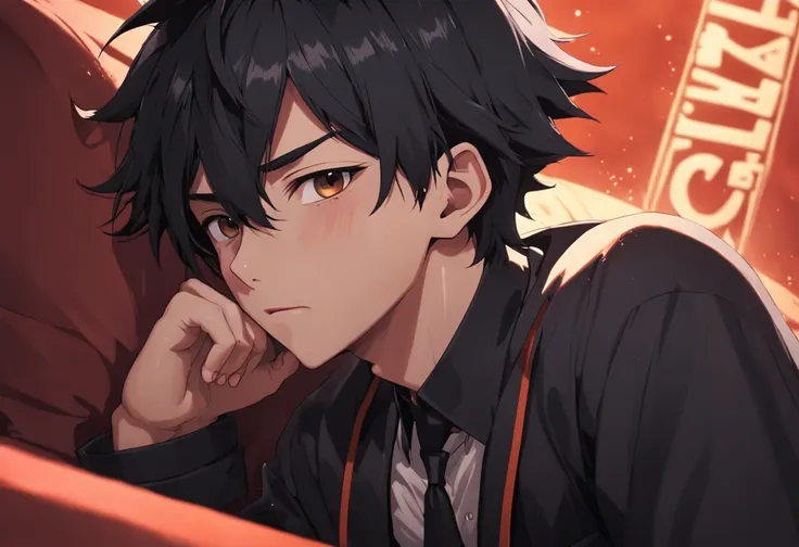 Best-aesthetic, 超高分辨率, distinct, Ultra detailed, Best quality, High quality, hyper qualit, 16k, High details, high resolution, Detailed, Masterpiece, Beautiful, Detailed skin, full bodyesbian, Sexy, （1boy）, Black hair, Short hair, Yellow eyes, Cat ears, （C...