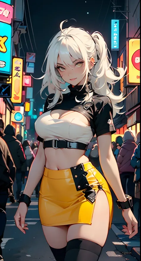 dark skin,very dark skin,dark_skin,
girl rave,(((1girl))),((anime girl with extremely cute and beautiful white hair walking seductively down the street)),

(large breasts:1.4),saggy breasts,(((white hair:1.35,straight hair,long hair:1.4,colored inner hair,...