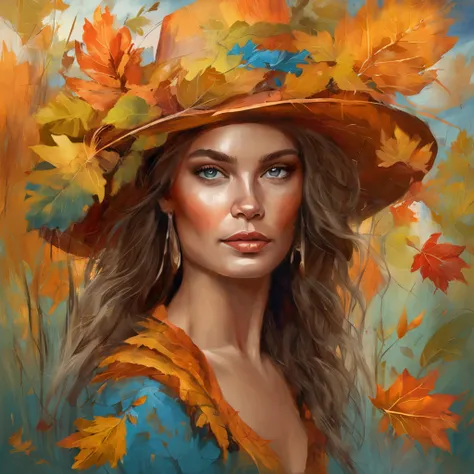 pintura de uma mulher com cabelos longos e olhos azuis em um campo de folhas, junto com um belo tigre, bela arte digital, linda arte digital linda, Arte bonita UHD 4K, bela arte digital, a beautiful artwork illustration, pintura digital bonita, arte digita...