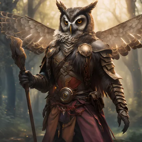 Warrior with metal owl armor, Owl wizard with bigger wings, Vogelkrieger, Fantasy Art Behance, Fantasy-Kartenspiel-Kunst, Hyperdetaillierter Fantasy-Charakter, Fantasy-Charaktergrafik, Epische Fantasy-Charaktergrafik, 4K-Fantasy-Kunst, Realistisches Fantas...