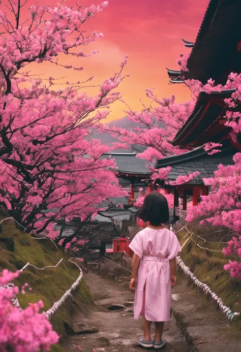 Japanese little girl，onthe mountain