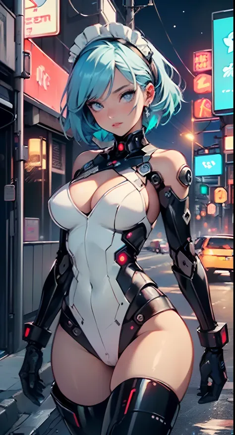 reelmech,cyborg girl,(cyborg girl:1.5),
maid android,(((1girl))),((anime mechanical robot girl with extremely cute and beautiful pale blue hair hair walking seductively down the street)),

(large breasts:1.4),saggy breasts,(((pale blue bob hair:1.35,colore...