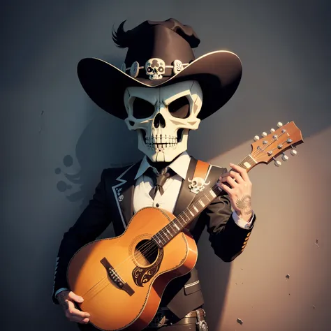 Mariachi skull, graffite, Cartoon style