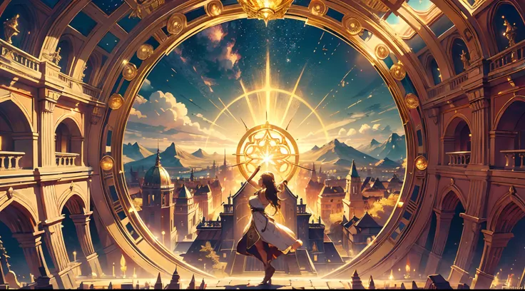 Here ((the majestic Golden Road of Victory:1.5)), A Celestial Journey, transcending the mortal realms. Bathing in the warm embrace of golden hour lighting, The landscape radiates an unearthly light, illuminating the path of gilded splendor. The Way Itself,...