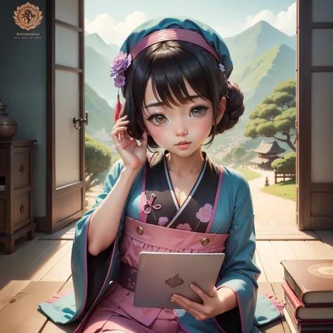 Capa de ebook, foreign language tutorial,  divertida, kawaii, Classic oriental landscape,