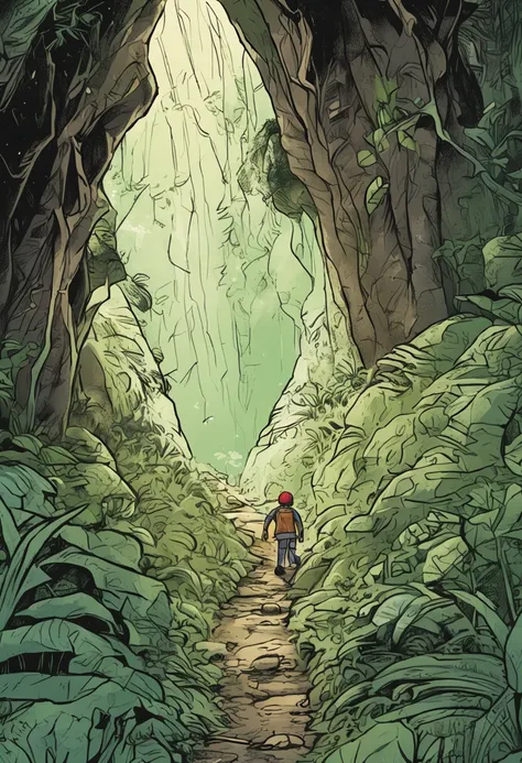 enquanto explorava a floresta, um menino de dez anos chamado Lucas se depara com uma caverna misteriosa. The entrance to the cave is surrounded by dense vegetation, And he notices a bright light green cloak hanging from a nearby branch. Curioso, Lucas deci...