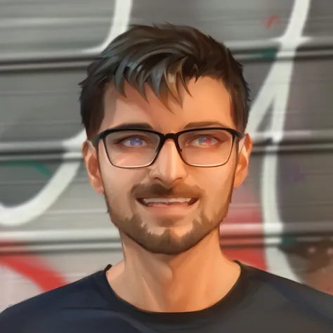 arafed man with glasses and a black shirt standing in front of a graffiti covered wall, andrew krivulya, bogdan rezunenko, kacper niepokolczycki, michal, avatar for website, raphael personnaz, enes dirig, twitch streamer / gamer ludwig, christian dimitrov,...