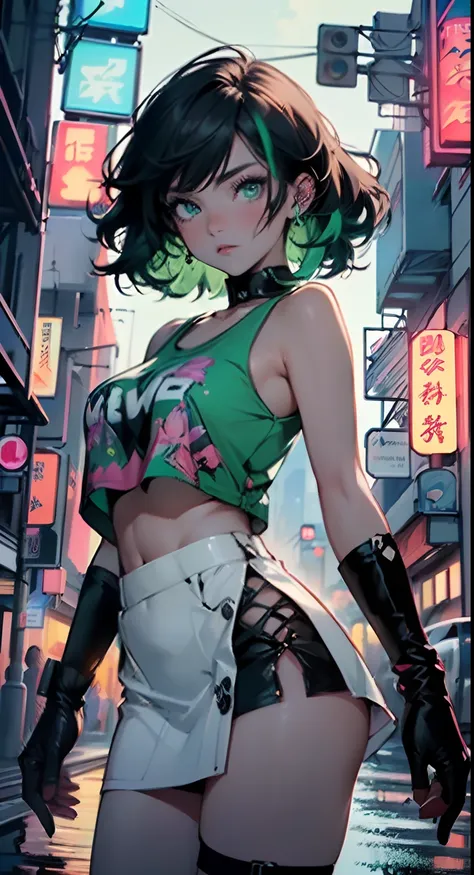 girl youtuber,(((1girl))),((extremely cute and beautiful green curly-haired anime girl walking down the street)),

(short breasts:1.4),(((green curly hair:1.35,very curly hair,colored inner hair,ear breathing,short hair))),((green eyes:1.3,upturned eyes:1....