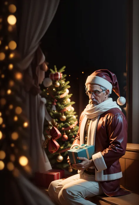 Araffe vestida com uma roupa de Papai Noel segurando um presente, Renderizado em 8 K Unreal Engine, CGSetivity 8K, CGSetalidade 8K, CGSetivity 8K, semi-realistic rendering, hyperrealistic rendering, hyper - realistic render, hyper realistic detailed render...