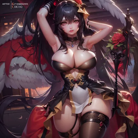 Anime girl with huge breasts and wings in a dark room, guweiz on pixiv artstation, guweiz, Detailed Digital Anime Art, Detailed anime artwork, guweiz on artstation pixiv, detailed anime art, Seductive Anime Girl, anime fantasy artwork, guweiz masterpiece, ...